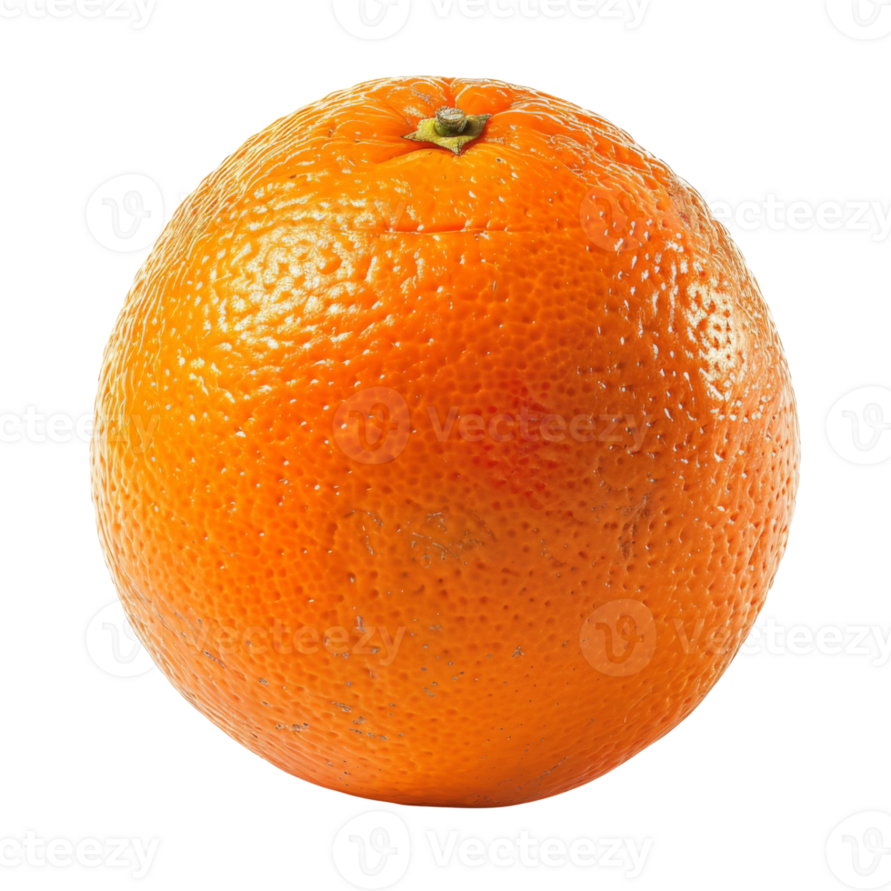 High-resolution image of a whole orange, showcasing its detailed skin texture and vibrant color, set against a black background. png