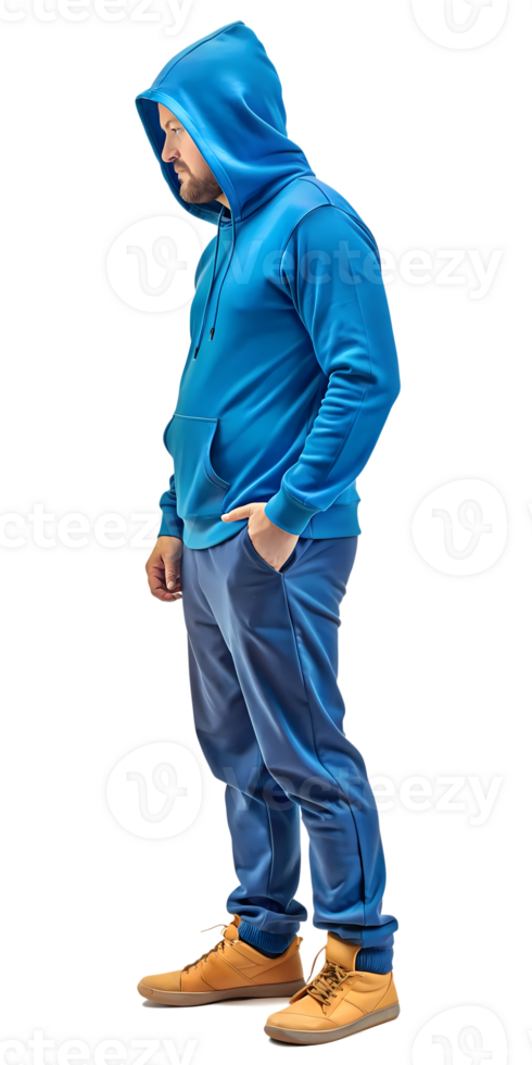 Man in Blue Hoodie and Sneakers Side View png