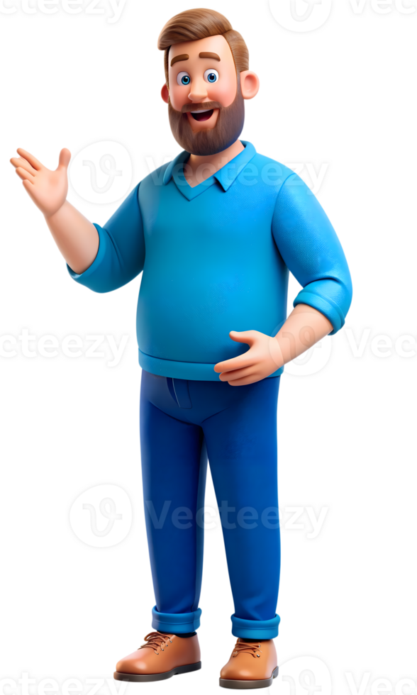 Cartoon man gesturing with open hand on transparent background png