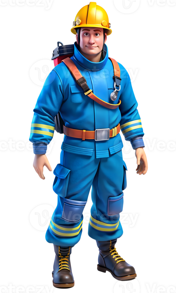 Smiling Firefighter in Blue Uniform png