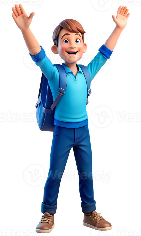 Animated Boy with Backpack Celebrating png