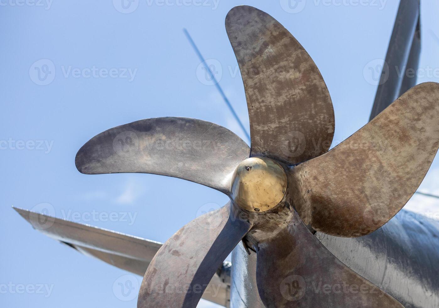 boat propeller on blue sky background. photo
