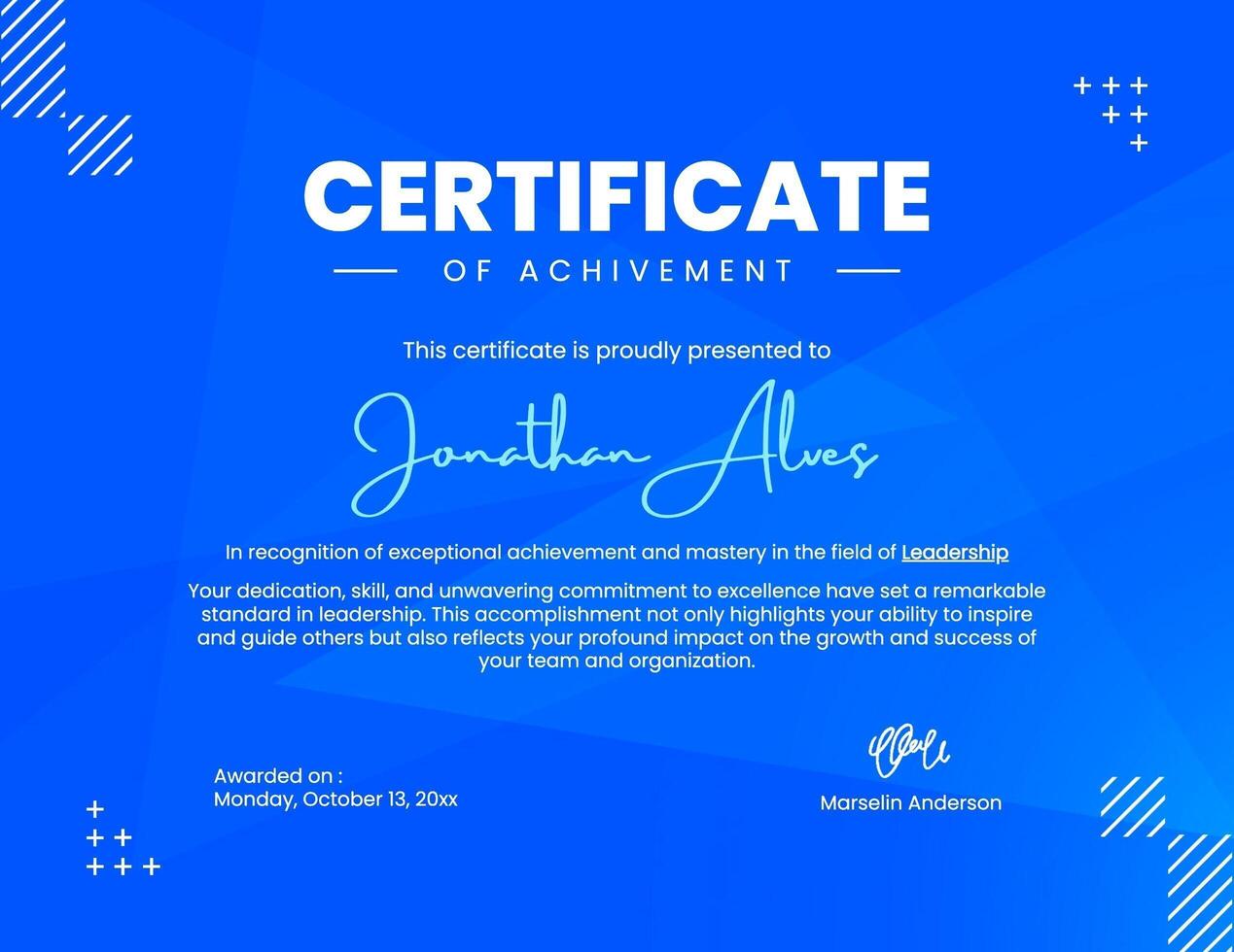 Blue modern certificate of achievement template