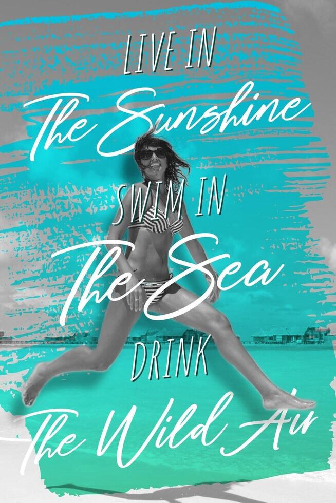 Summer Quote with Girl Jumping at Beach for Pinterest Graphic Pins Template