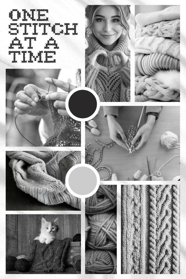 Grayscale Knitting Theme for Pinterest Pin Cover Moodboard Template