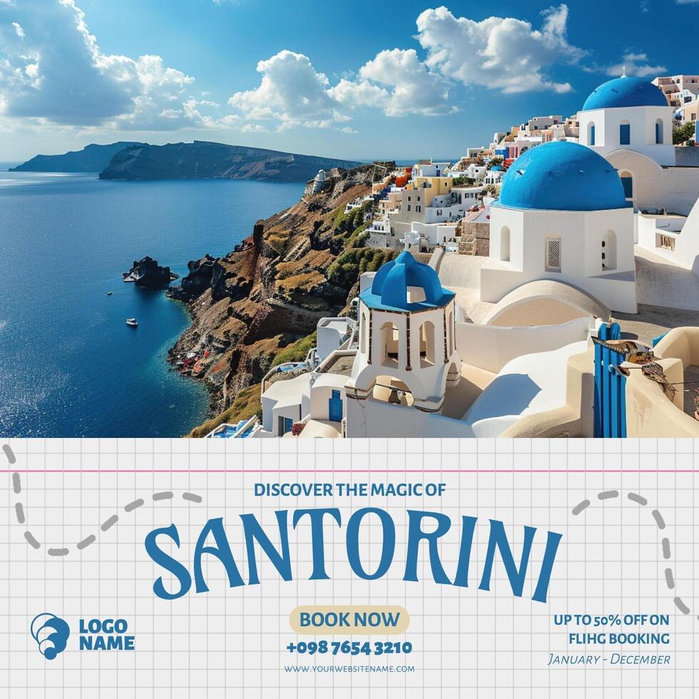 Discover Santorini Travel Destination Instagram Post template