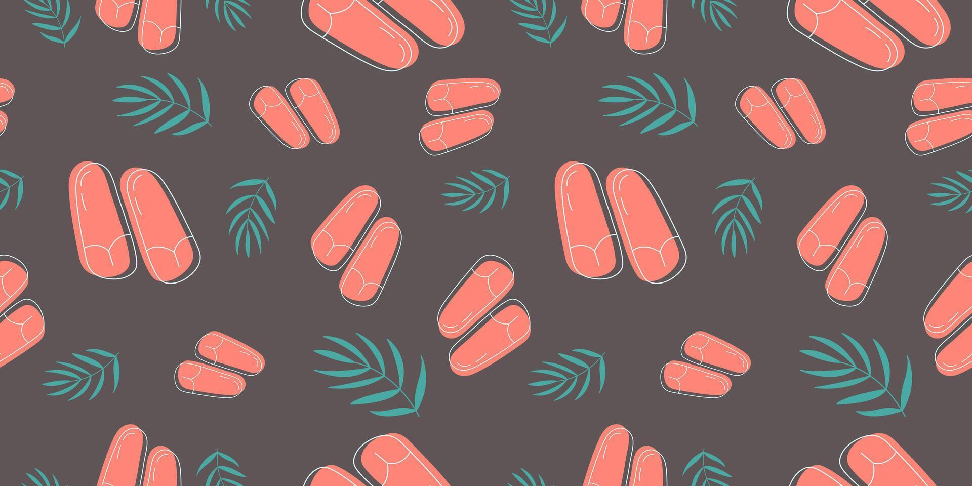 Seamless pattern with tropical summer elements on blue background for fabric, drawing labels, print on t-shirt, wallpaper of children's room, vacation, holiday or summer design. vector