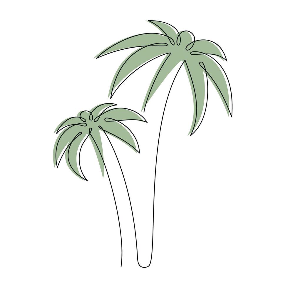 Palm in one continuous line in color. One line drawing, minimalism. vector