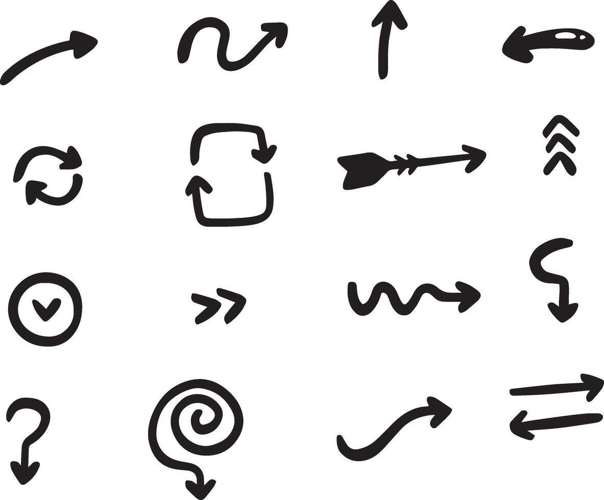 Doodle Arrow Icons Set Pro Hand drawn arrows vector