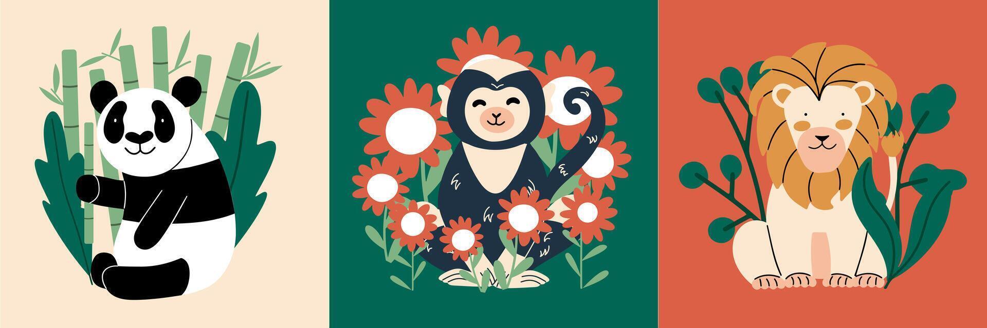 Cute set with different baby animals. vector