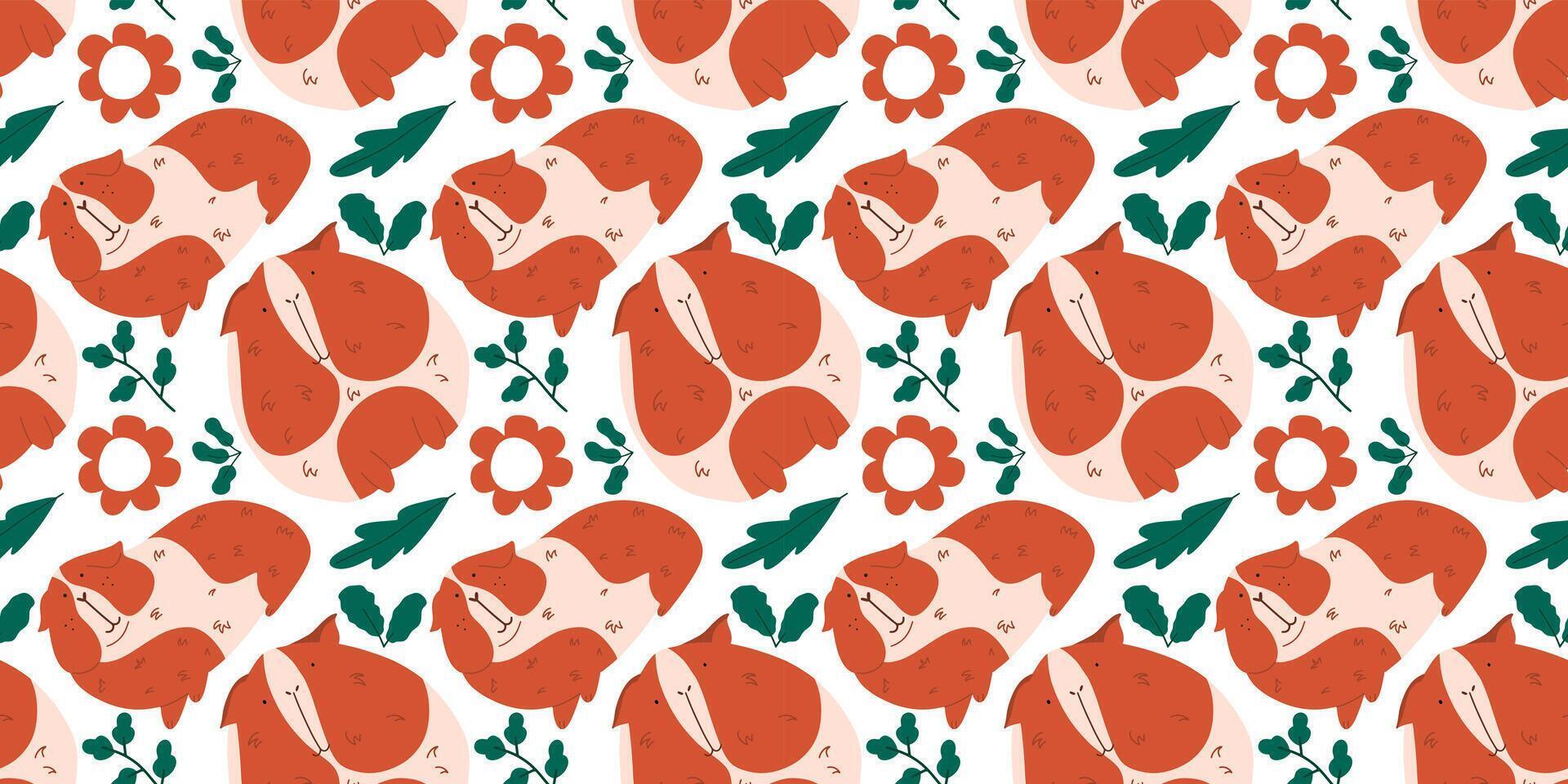 Seamless pattern with funny cute Guinea pig. vector