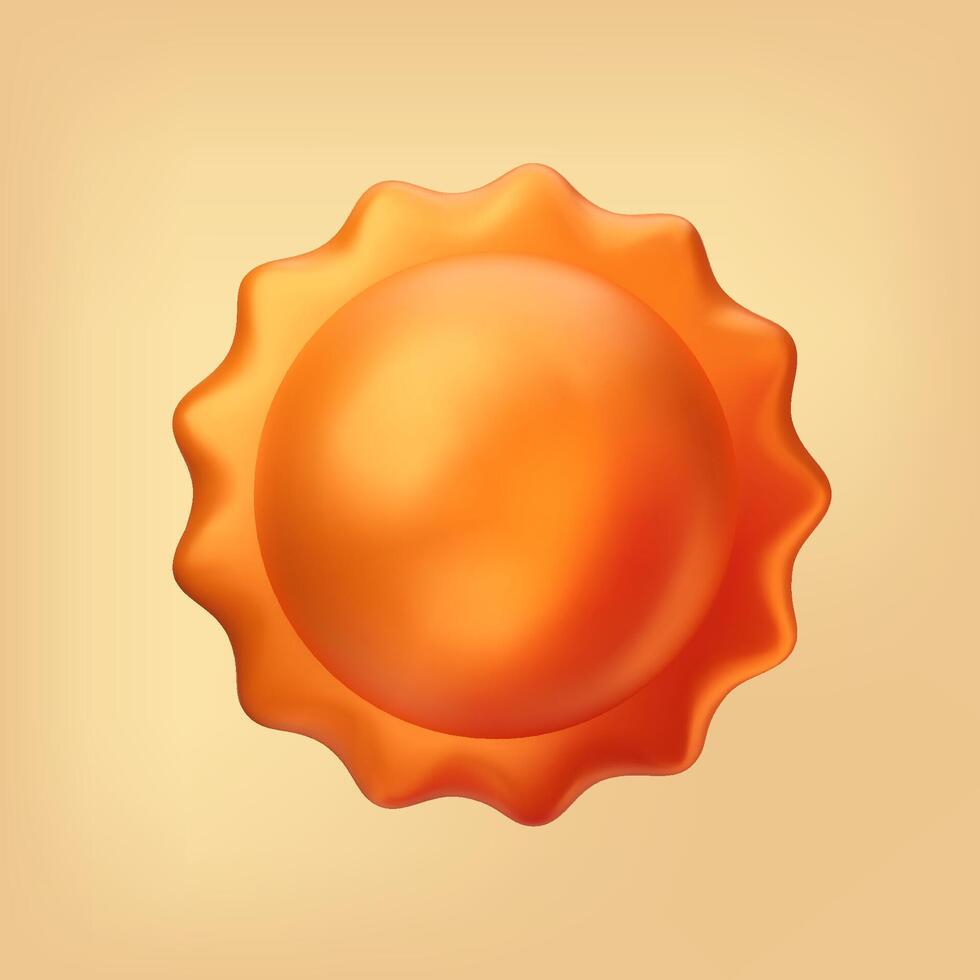 3D orange sun icon. Isolated illustration for weather, forecast, heat warning vector