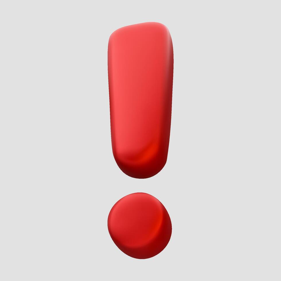 3D red exclamation mark icon. Isolated realistic illustration vector