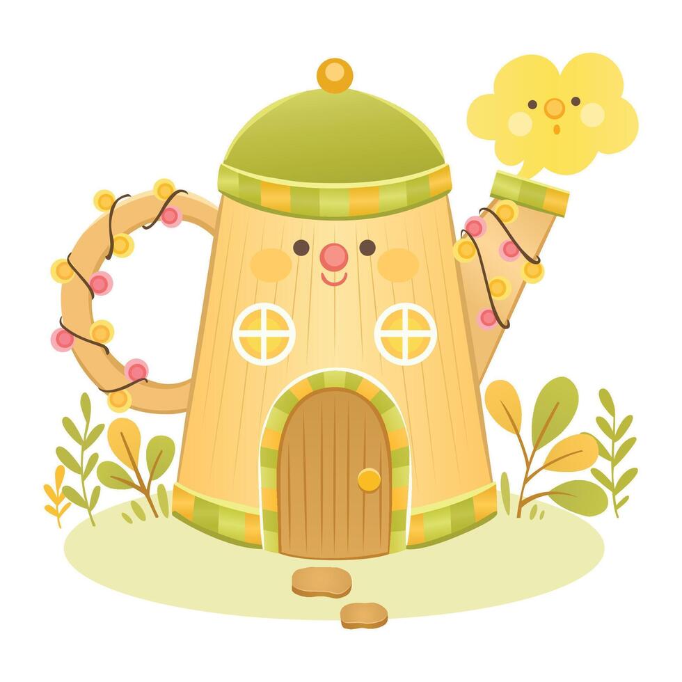 Illustration of Fairytale house in the form of an orange teapot vector