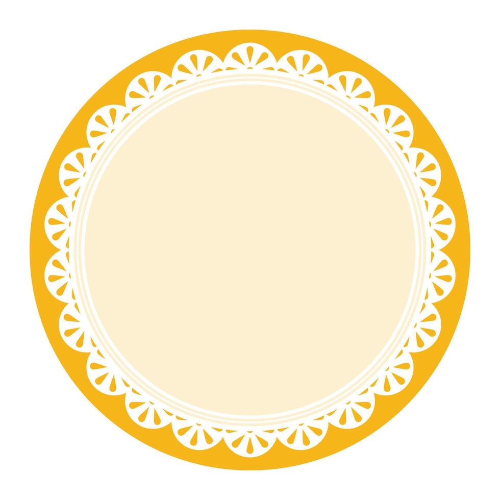 Simple Elegant Yellow Circular Frame Decorated With Round Scalloped Lace Design vector