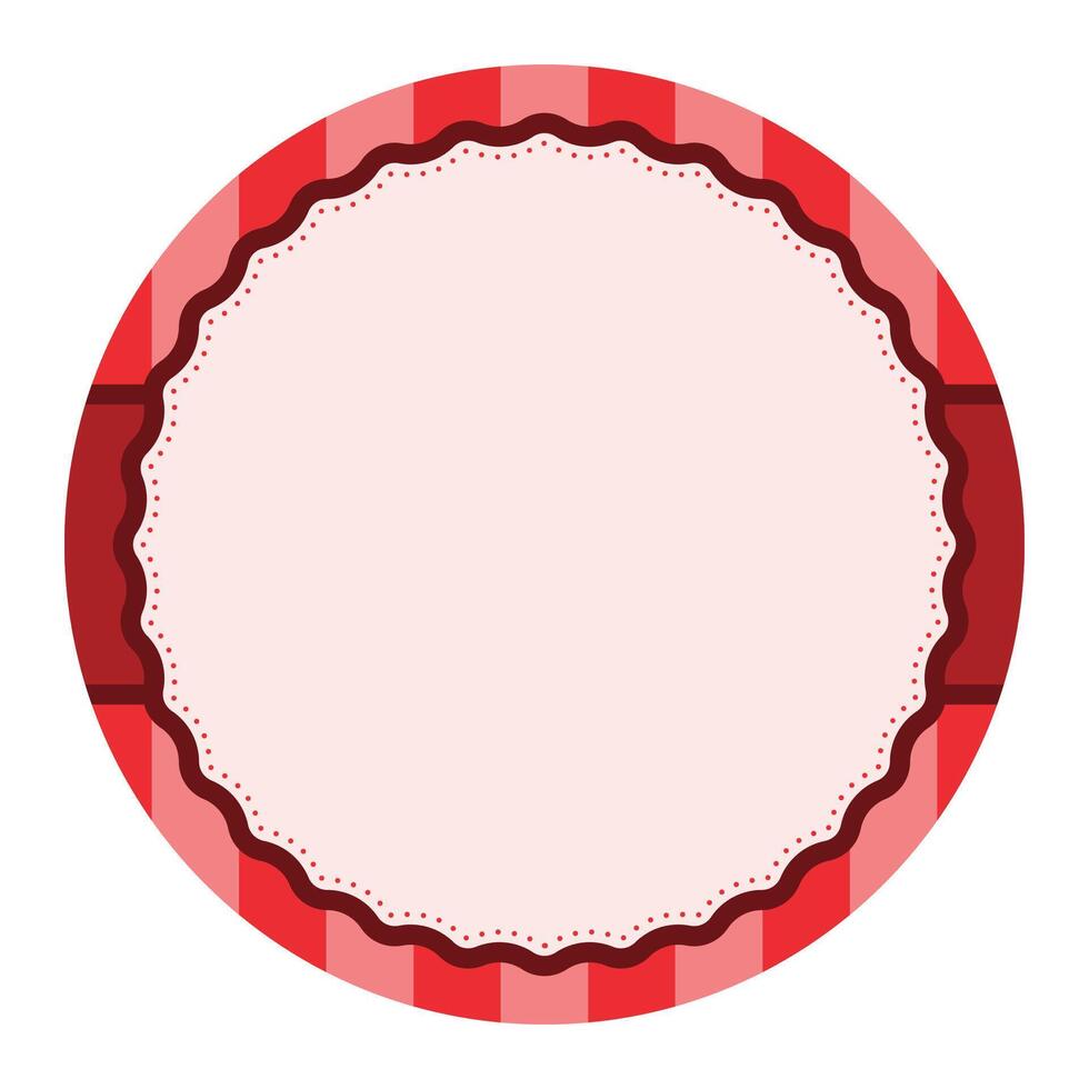 Simple Red Plain Round Circle Background Design With Scalloped Edge And Stripe Ornament vector