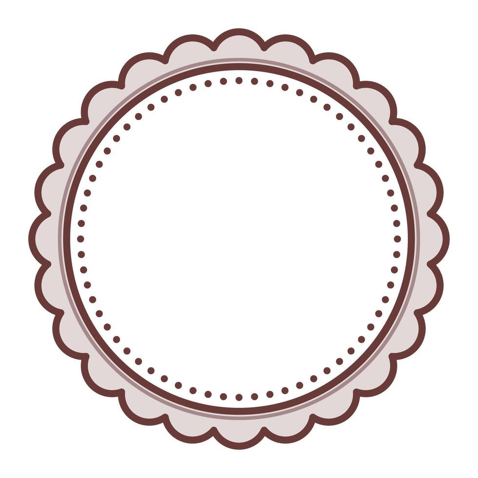 Simple Decorative Scalloped Dark Brown Circular Blank Frame Plain Border Design vector