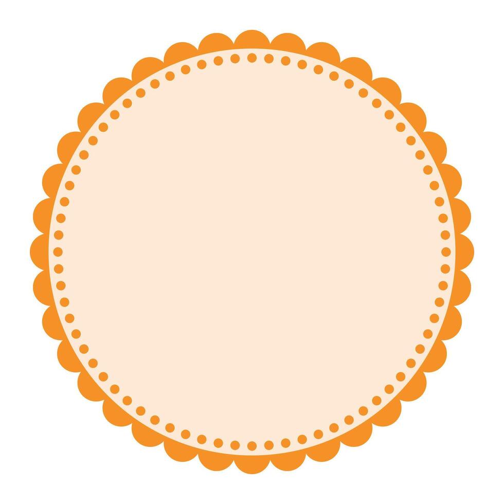 Soft And Simple Orange Colored Blank Circular Sticker Label Element Design with Decorative Border Ornaments vector