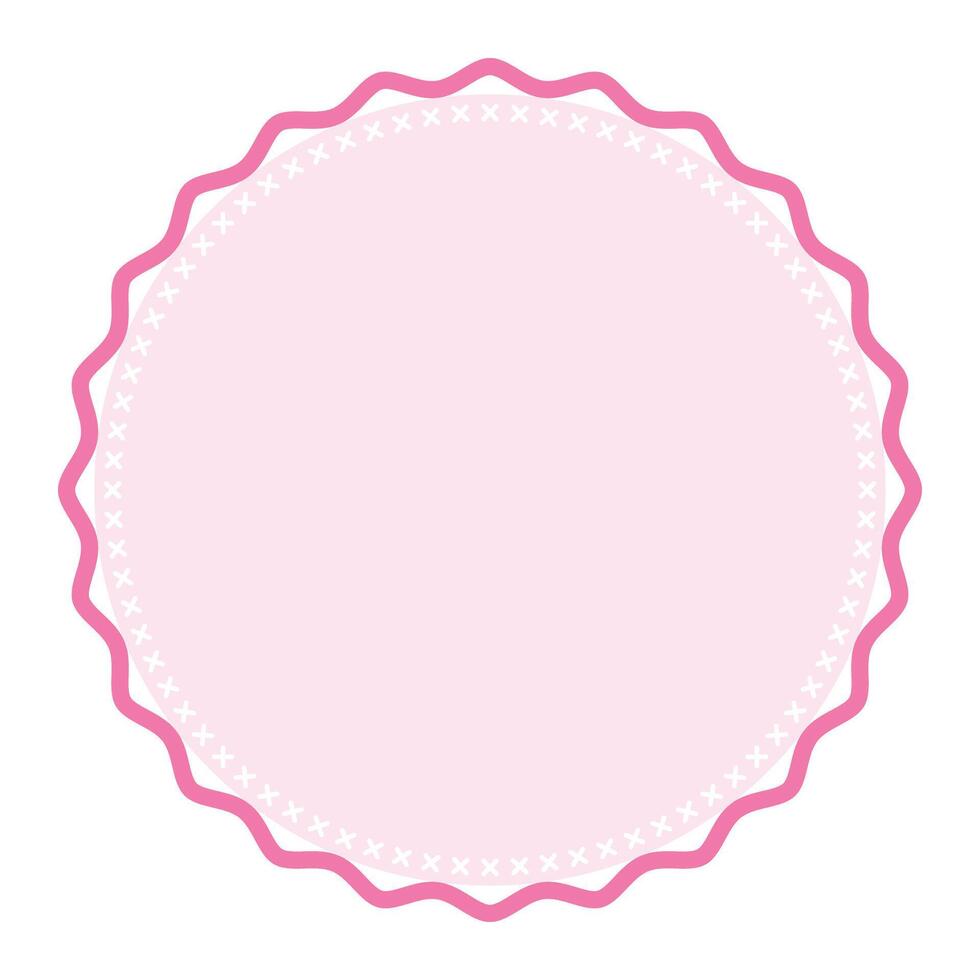 Decorative Light Pink Round Frame Plain Sticker Border with Delicate Details Design vector