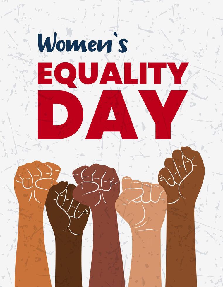 National Womens Equality Day Banner. Vertical banner with Female Hands clenched into a fist. August 26. illustration on White Background for Women's Rights, Equality, and Empowerment. vector