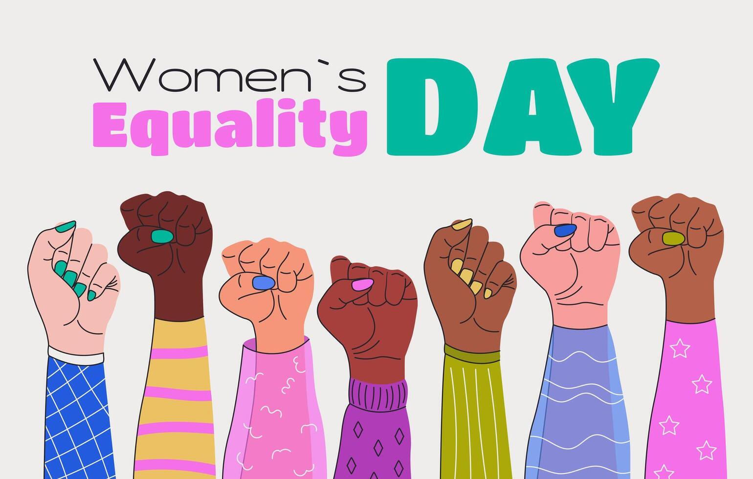 National Womens Equality Day Banner. Horizontal Banner with Female Hands clenched into a fist. August 26. illustration. Bright Background for Women's Rights, Equality, and Empowerment. vector