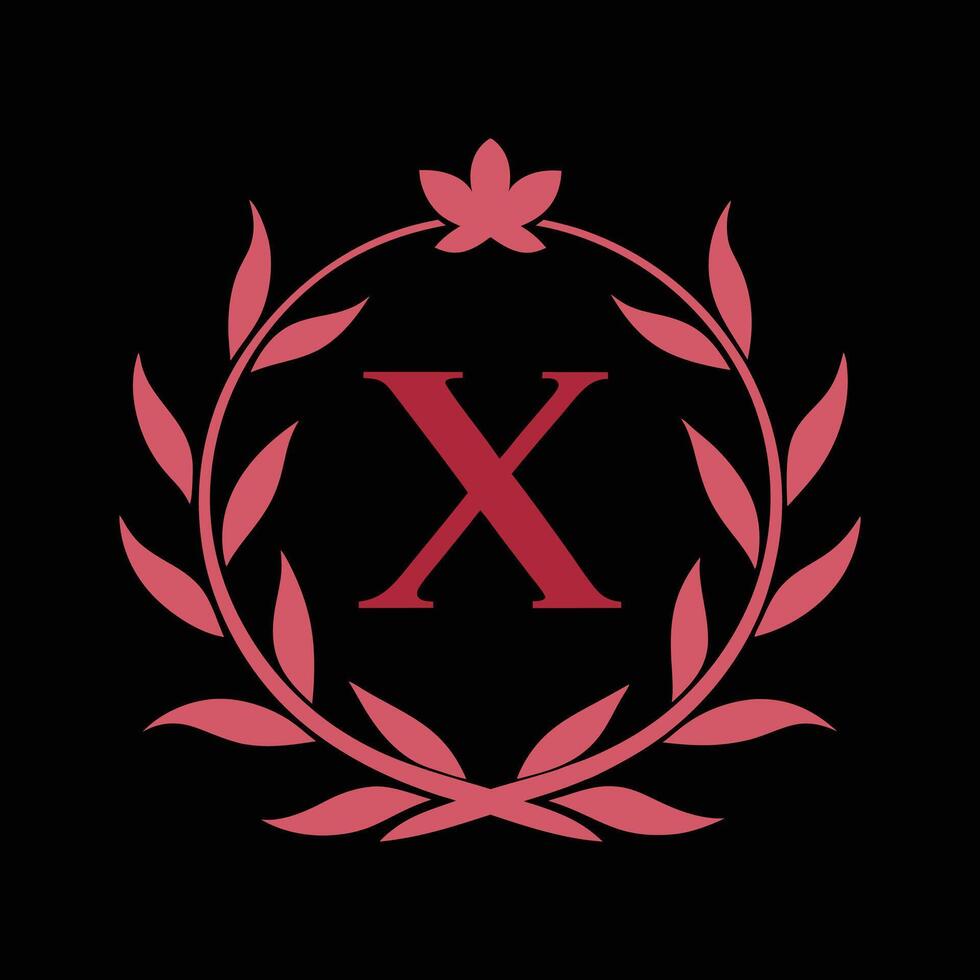 X Letter Logo With Leafy Wreath vector