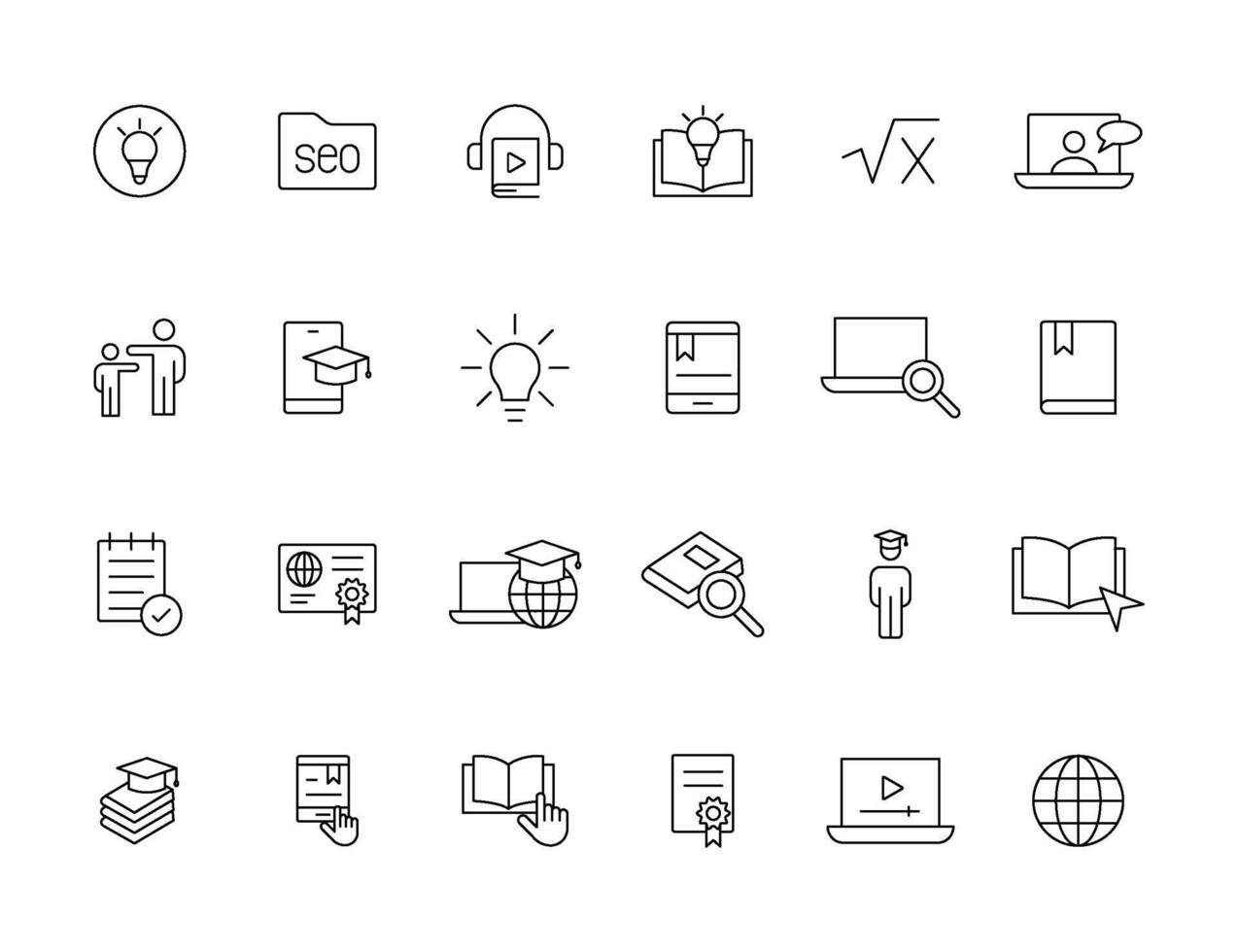 Education and Learning simple thin line icons set. Education, School, Learning, Book, study editable stroke icons vector