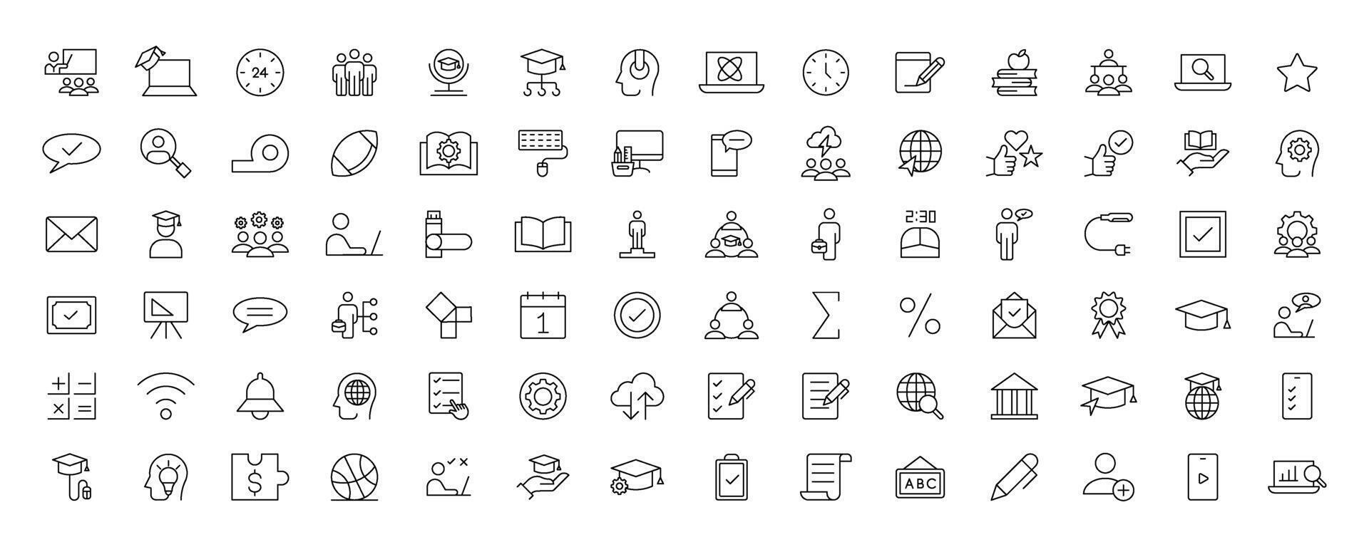 Education and Learning simple thin line icons set. Education, School, Learning, Book, study editable stroke icons vector