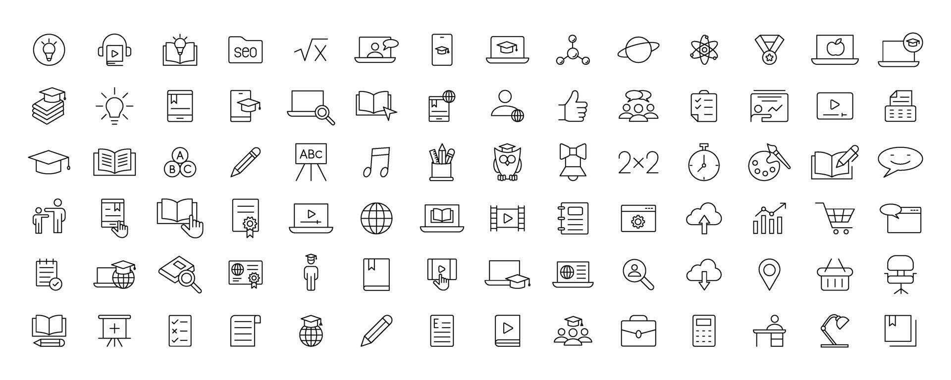 Education and Learning simple thin line icons set. Education, School, Learning, Book, study editable stroke icons vector