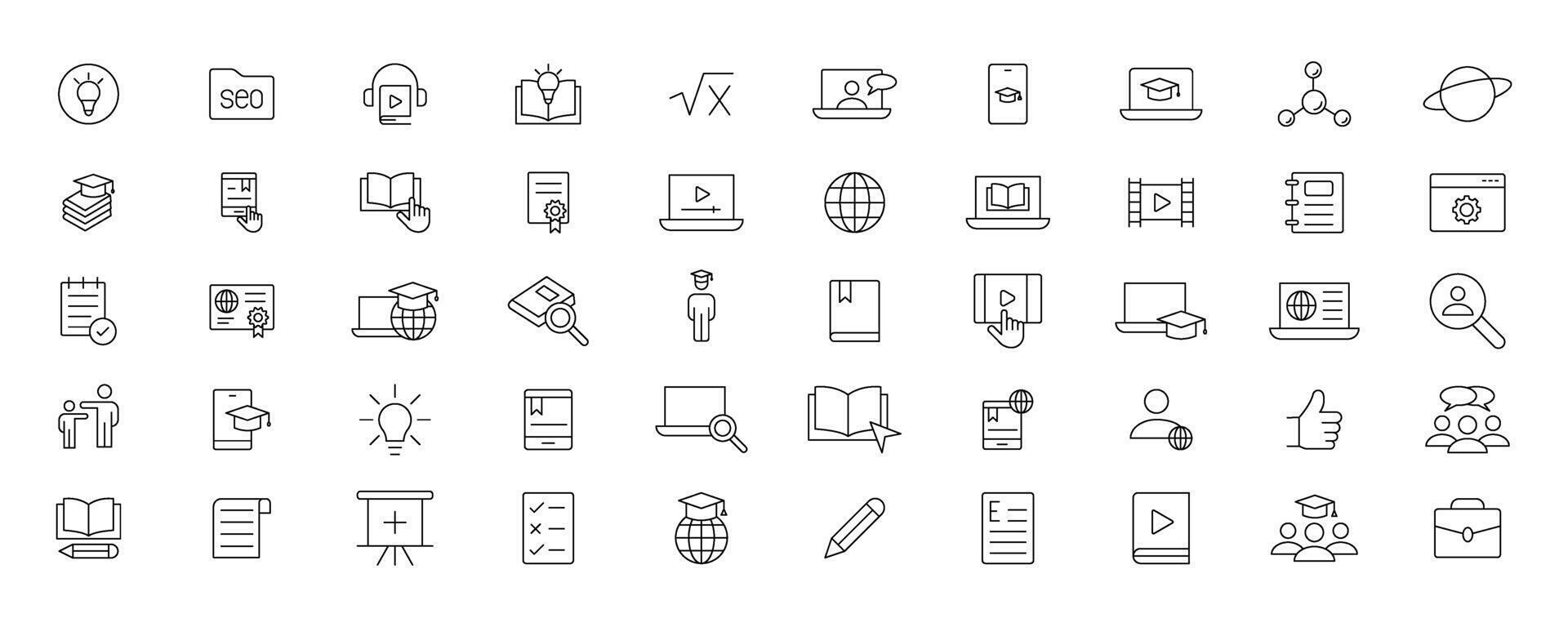 Education and Learning simple thin line icons set. Education, School, Learning, Book, study editable stroke icons vector