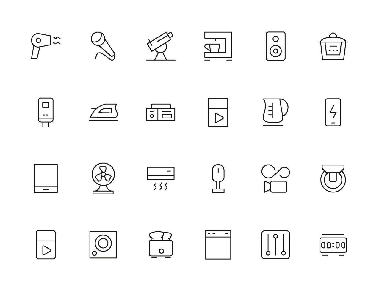 Home appliances and Household items simple line icon set. Editable stroke. icons for website. home symbols, furniture, kitchenware, Home appliances and electronics icons vector