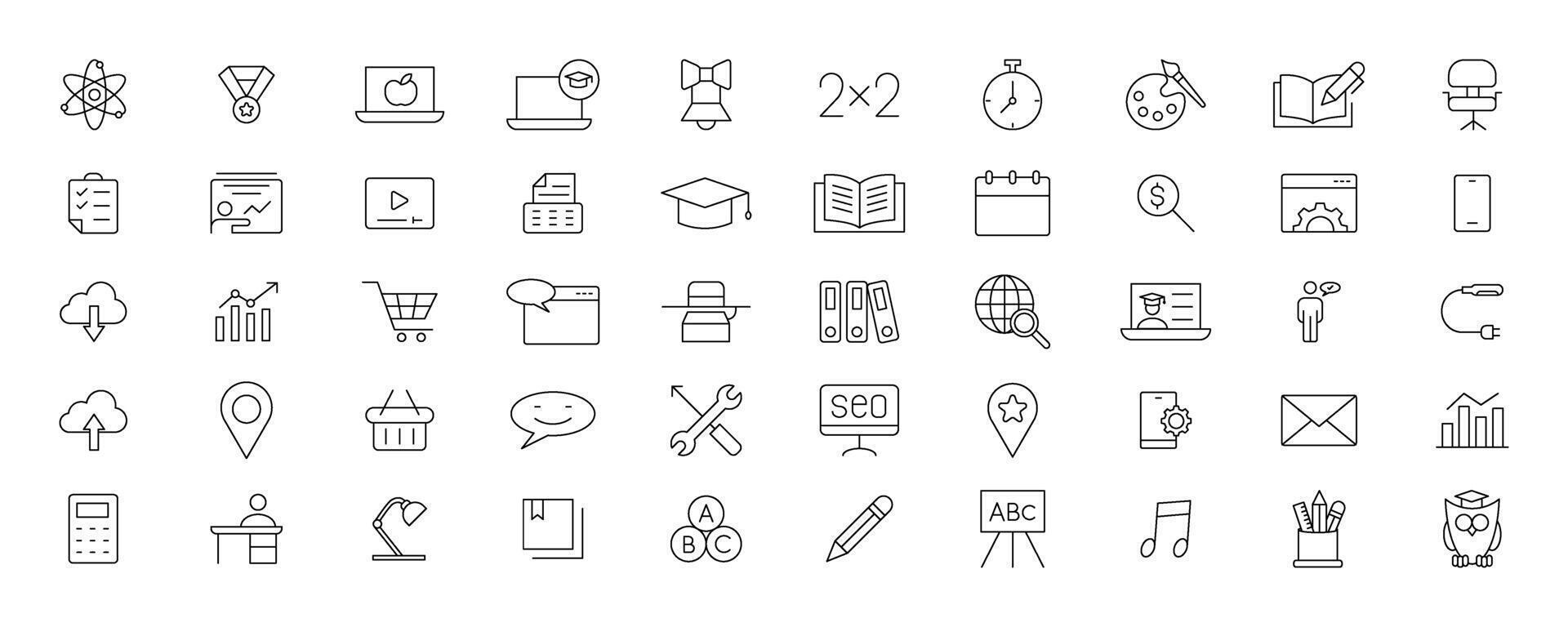 Education and Learning simple thin line icons set. Education, School, Learning, Book, study editable stroke icons vector