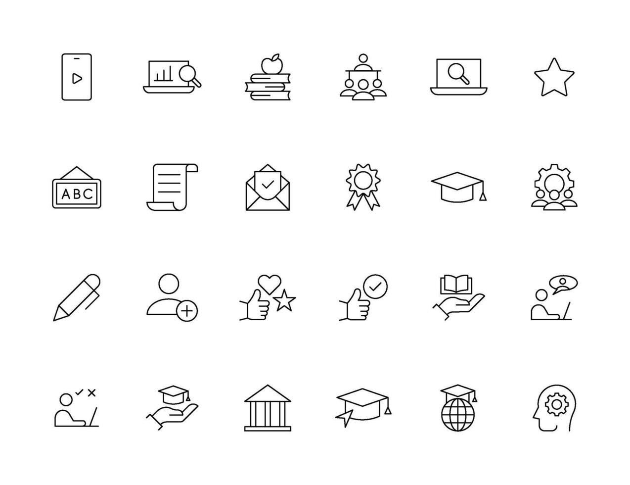 Education and Learning simple thin line icons set. Education, School, Learning, Book, study editable stroke icons vector