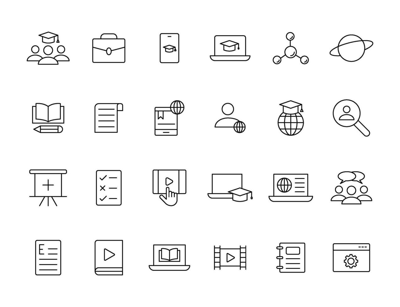 Education and Learning simple thin line icons set. Education, School, Learning, Book, study editable stroke icons vector