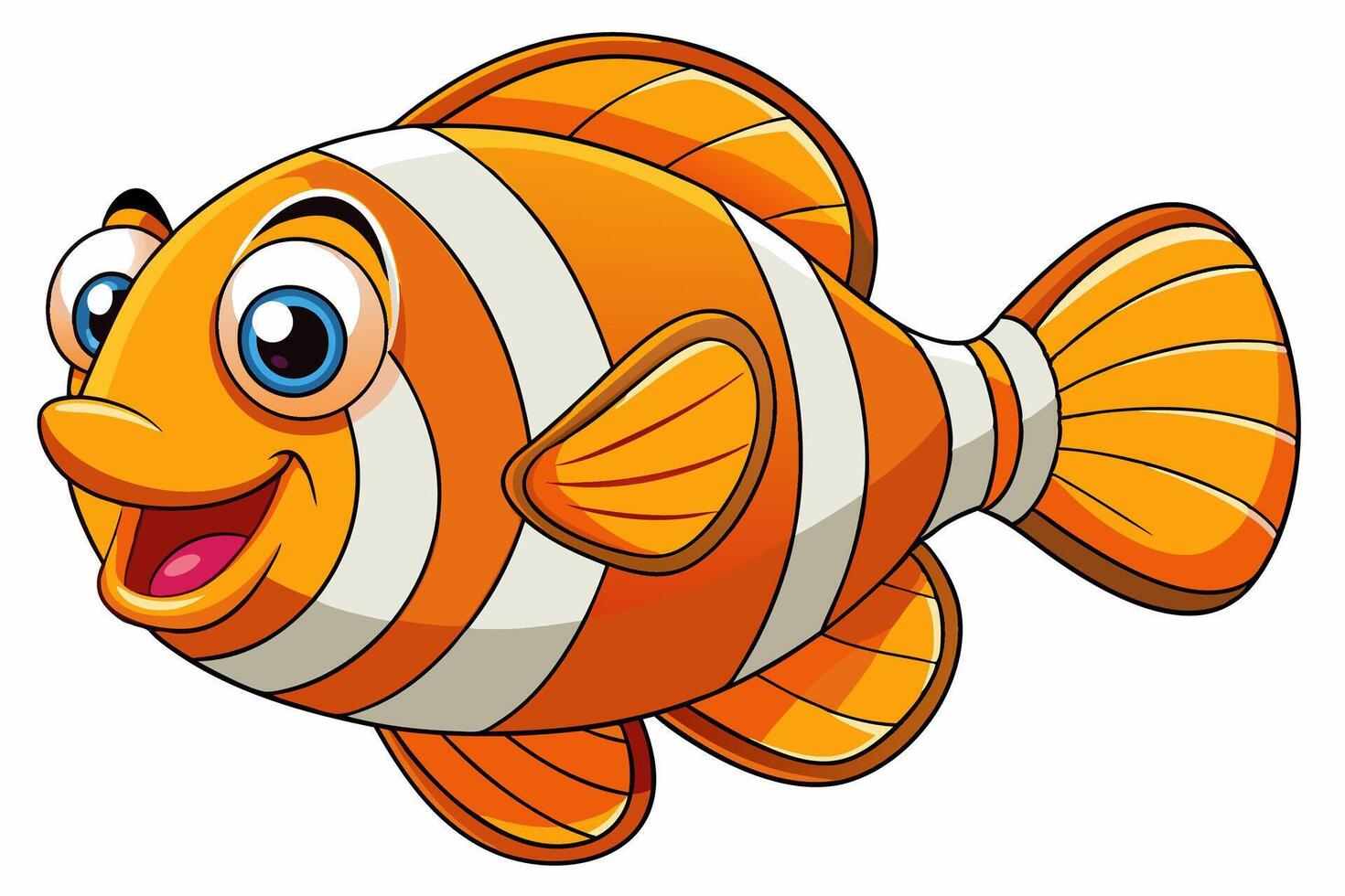 Funny Clownfish Illustration Cartoon Clipart And Line Art Design, Cute and funny clownfish illustration in cartoon style with white background. vector