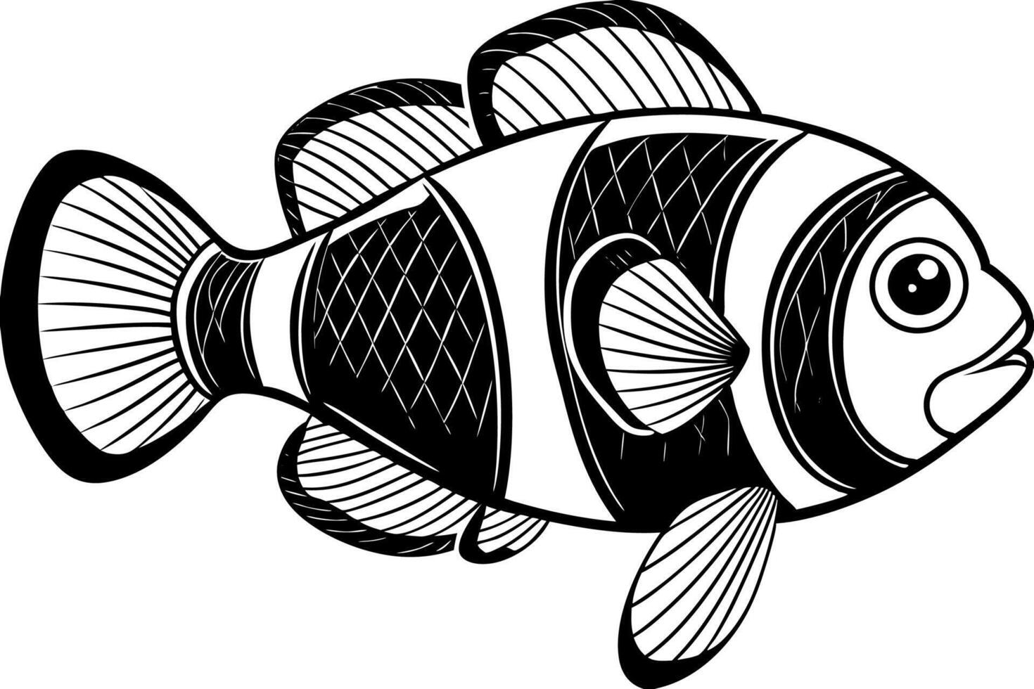 Funny Clownfish Illustration Cartoon Clipart And Line Art Design, Cute and funny clownfish illustration in cartoon style with white background. vector