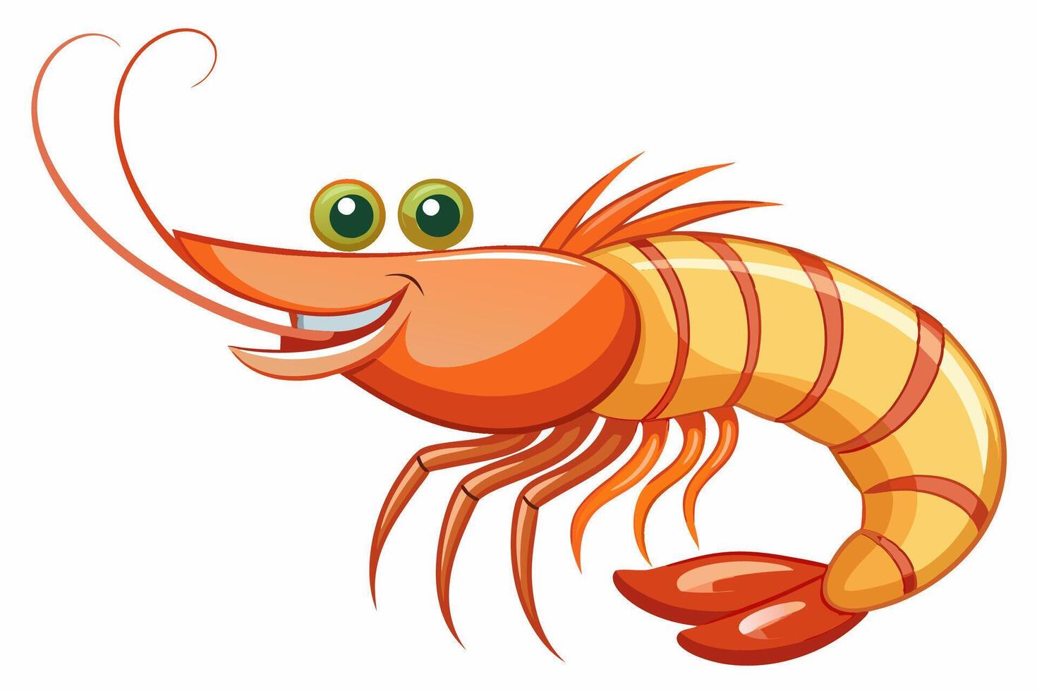 Funny Shrimp Illustration Cartoon, Clipart, and Line Art Design on White Background, Cute and funny shrimp illustration in cartoon, clipart, and line art styles on white background. vector