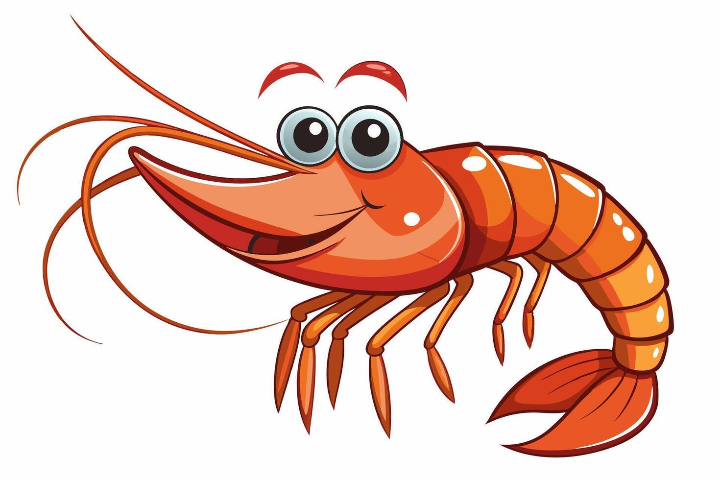 Funny Shrimp Illustration Cartoon, Clipart, and Line Art Design on White Background, Cute and funny shrimp illustration in cartoon, clipart, and line art styles on white background. vector