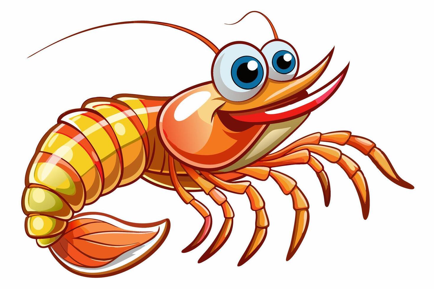 Funny Shrimp Illustration Cartoon, Clipart, and Line Art Design on White Background, Cute and funny shrimp illustration in cartoon, clipart, and line art styles on white background. vector