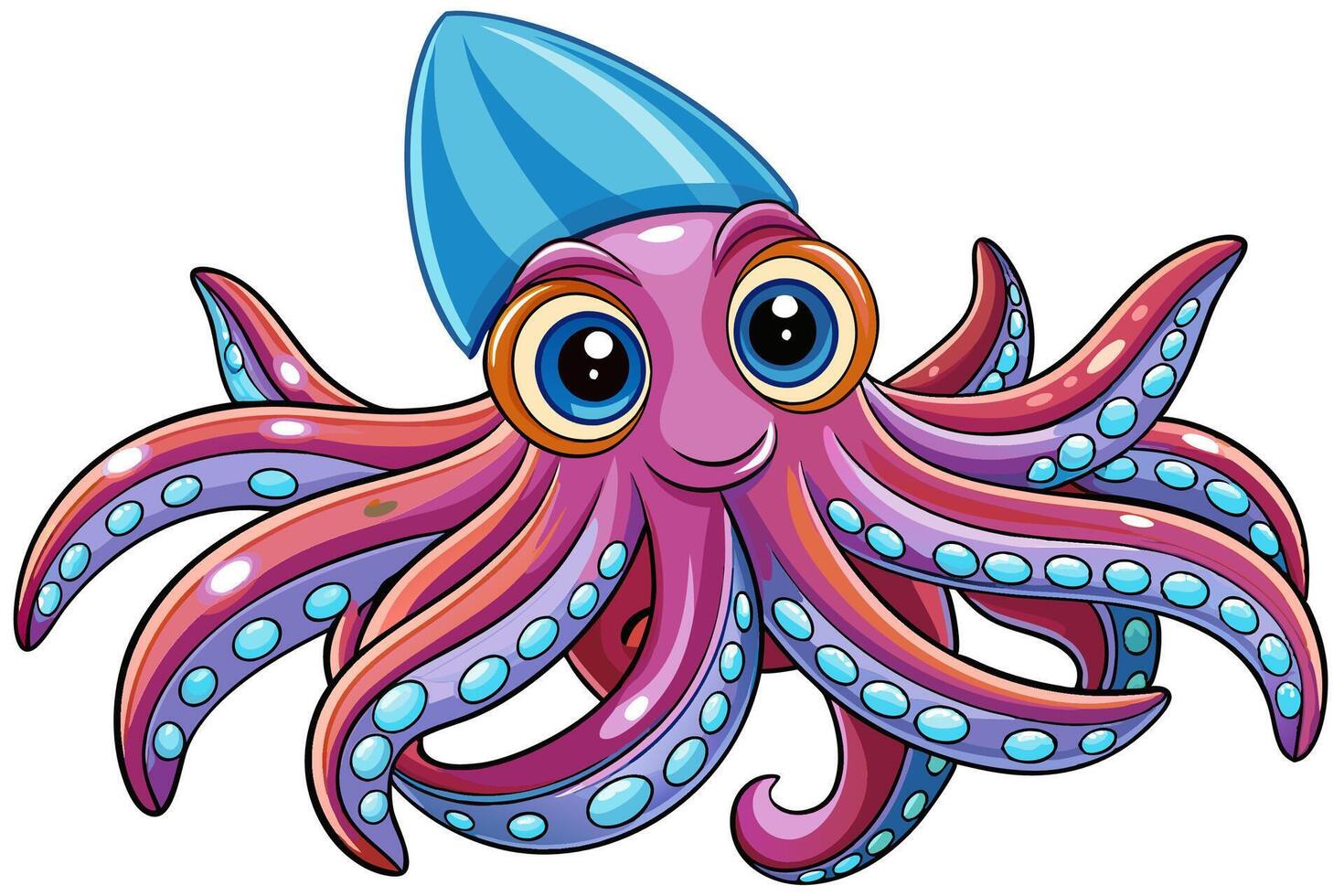Funny Squid Illustration with White Background Cartoons, Clipart, and Line Art Design, Funny squid with white background cartoon, clipart, and line art design vector