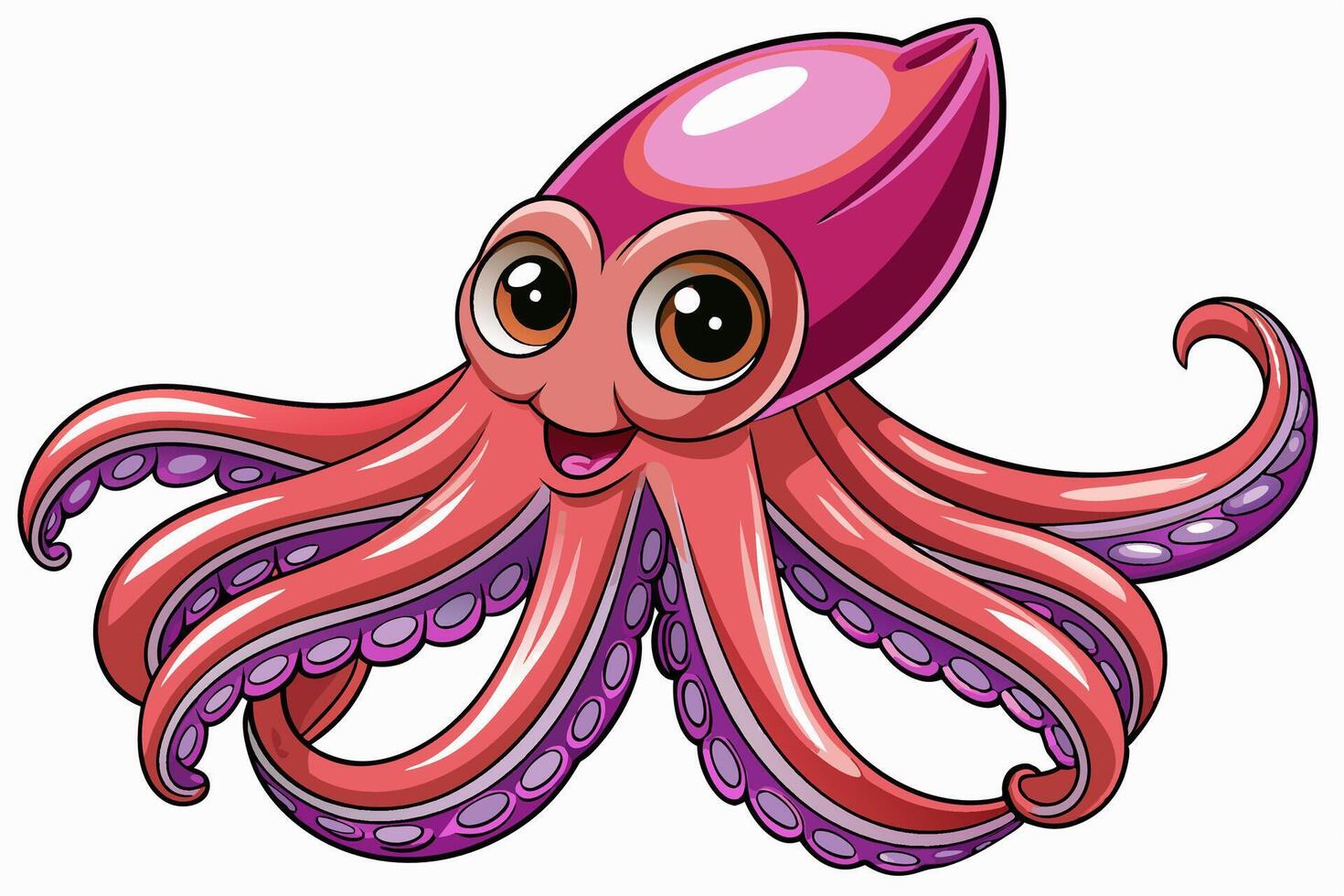 Funny Squid Illustration with White Background Cartoons, Clipart, and Line Art Design, Funny squid with white background cartoon, clipart, and line art design vector