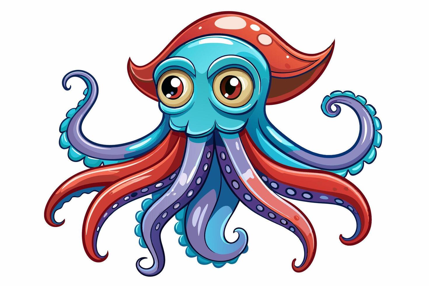Funny Squid Illustration with White Background Cartoons, Clipart, and Line Art Design, Funny squid with white background cartoon, clipart, and line art design vector