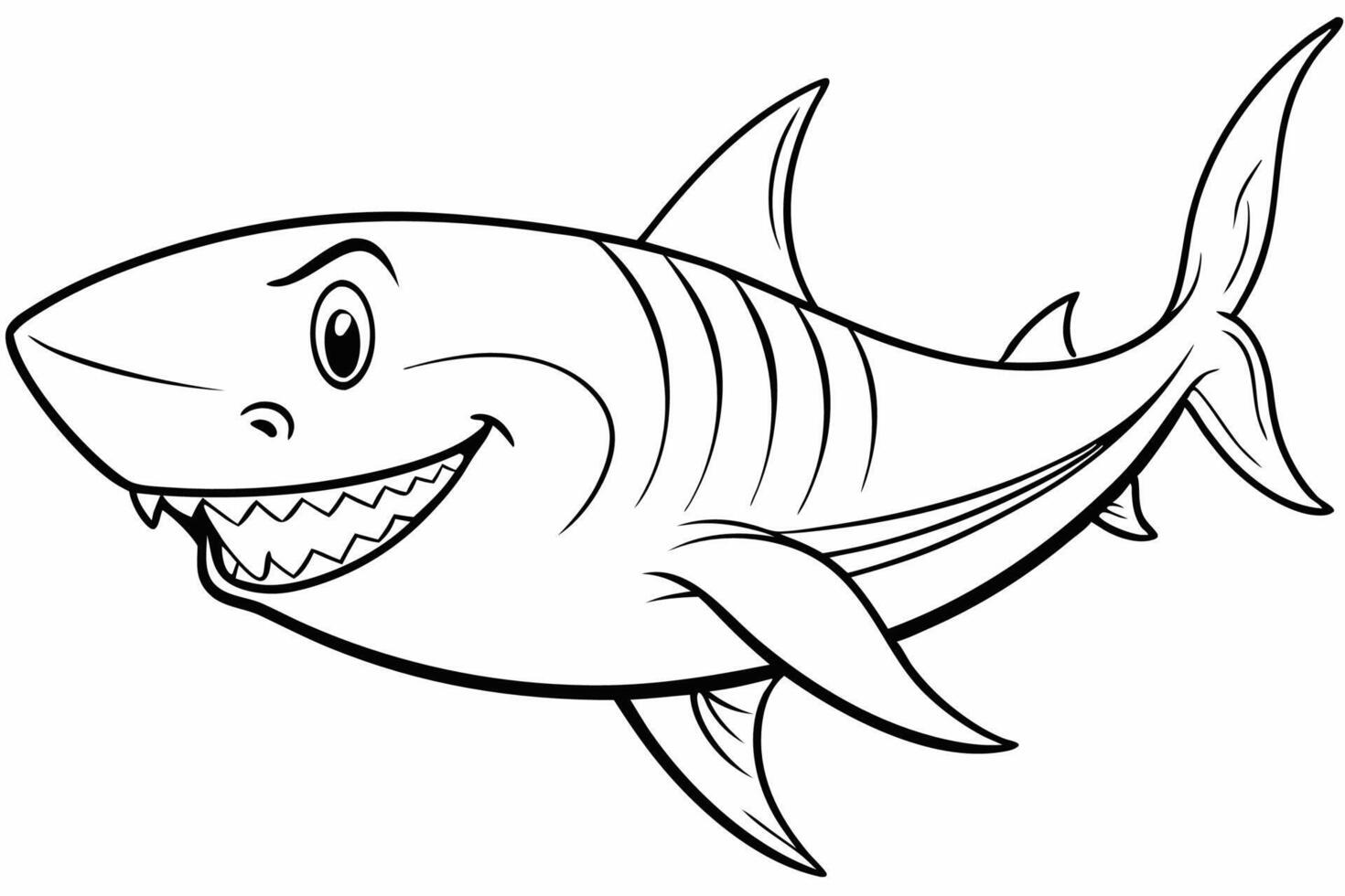 Funny Shark Illustration, Cartoons, Clipart, and Line Art Design on White Background, Cute and funny shark illustration in , cartoon, clipart, and line art design on white background. vector