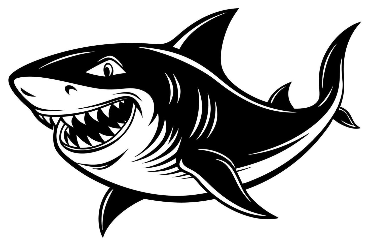 Funny Shark Illustration, Cartoons, Clipart, and Line Art Design on White Background, Cute and funny shark illustration in , cartoon, clipart, and line art design on white background. vector