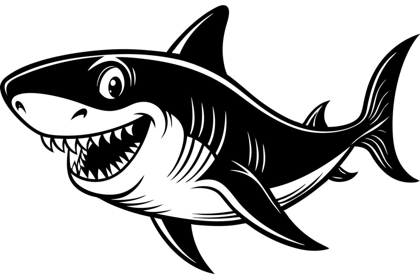 Funny Shark Illustration, Cartoons, Clipart, and Line Art Design on White Background, Cute and funny shark illustration in , cartoon, clipart, and line art design on white background. vector