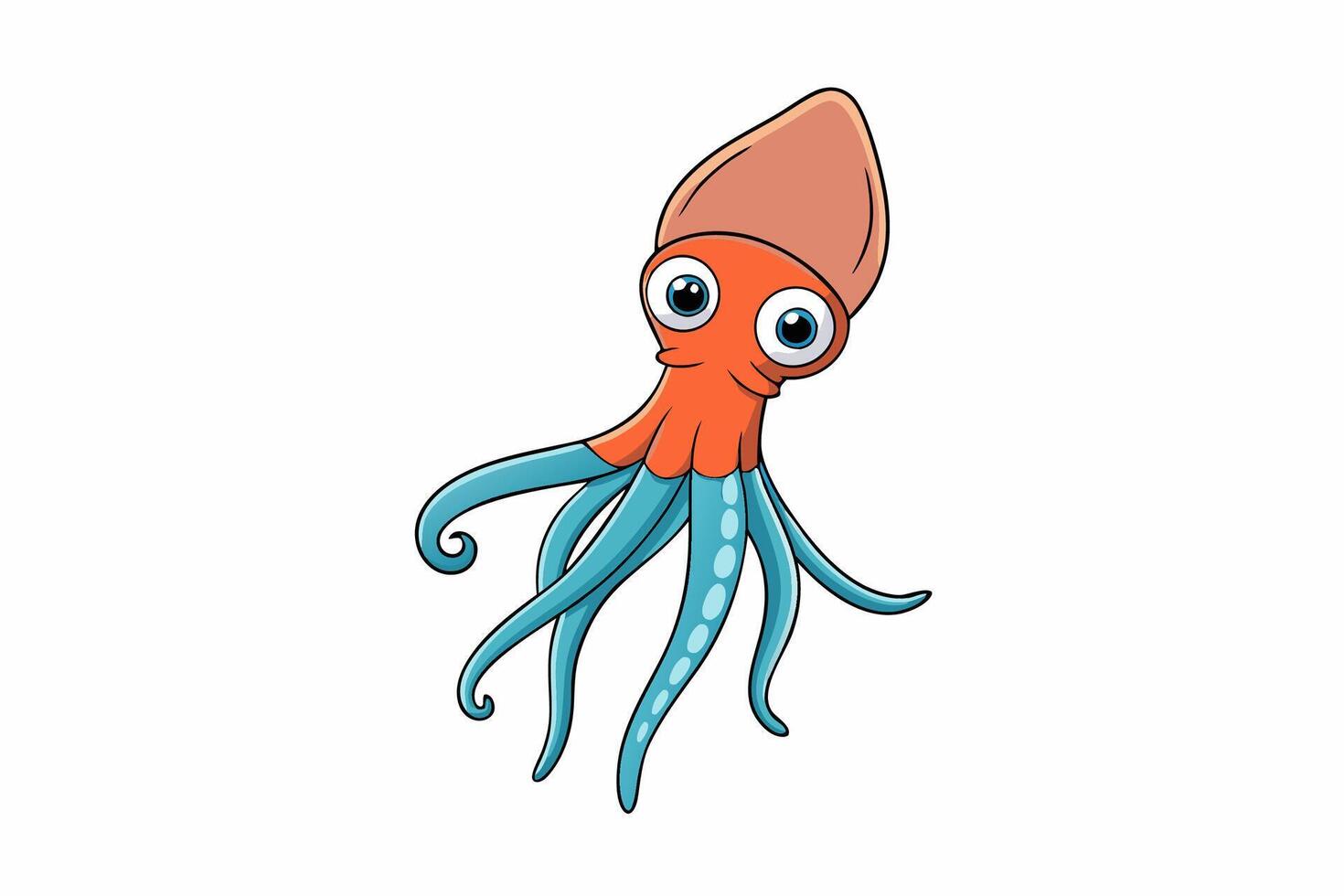 Funny Squid Illustration with White Background Cartoons, Clipart, and Line Art Design, Funny squid with white background cartoon, clipart, and line art design vector