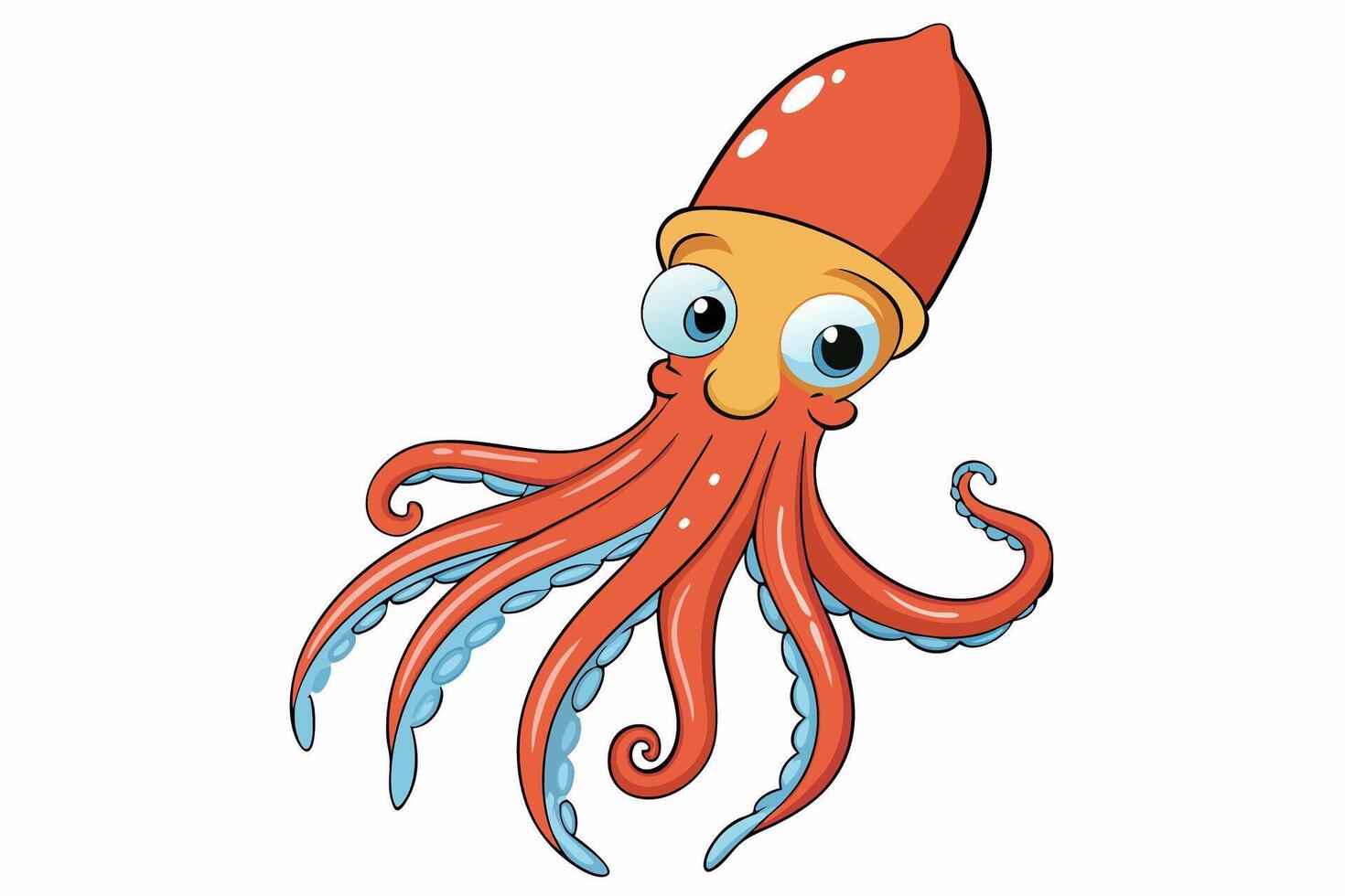 Funny Squid Illustration with White Background Cartoons, Clipart, and Line Art Design, Funny squid with white background cartoon, clipart, and line art design vector