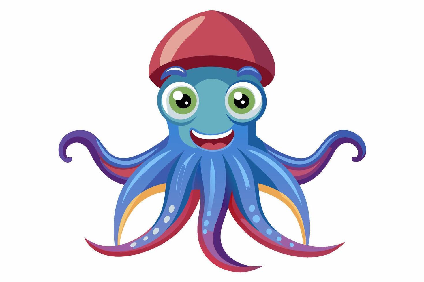 Funny Squid Illustration with White Background Cartoons, Clipart, and Line Art Design, Funny squid with white background cartoon, clipart, and line art design vector