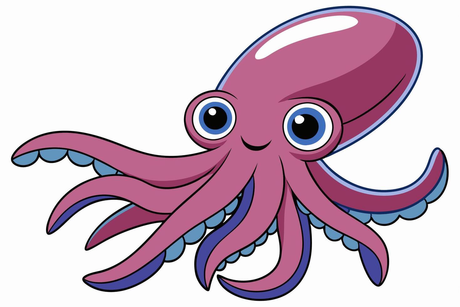 Funny Squid Illustration with White Background Cartoons, Clipart, and Line Art Design, Funny squid with white background cartoon, clipart, and line art design vector