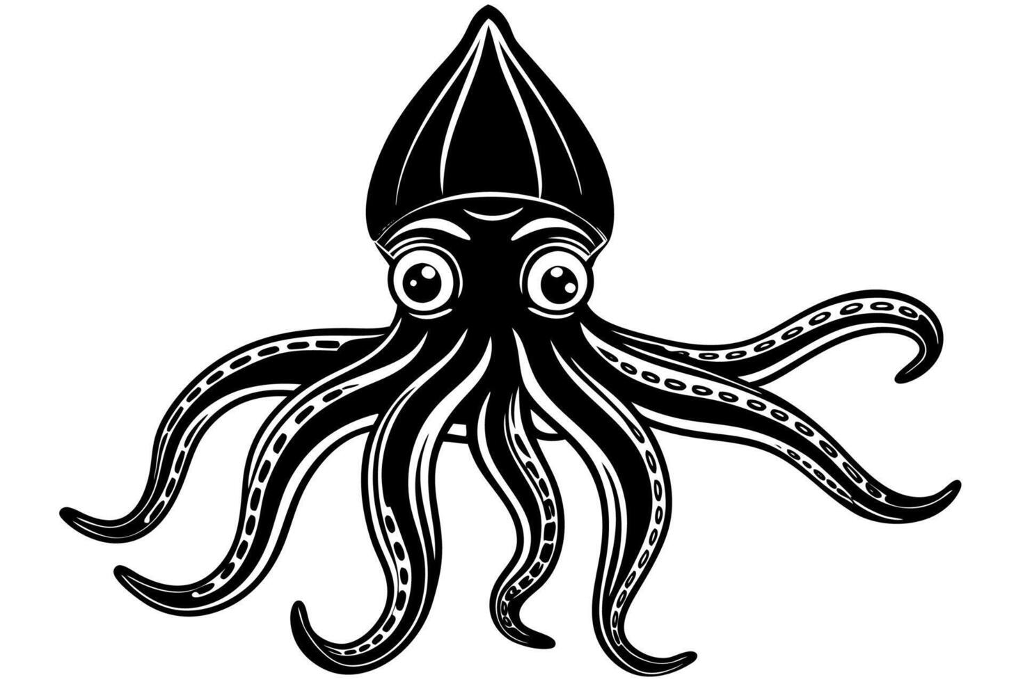 Funny Squid Illustration with White Background Cartoons, Clipart, and Line Art Design, Funny squid with white background cartoon, clipart, and line art design vector